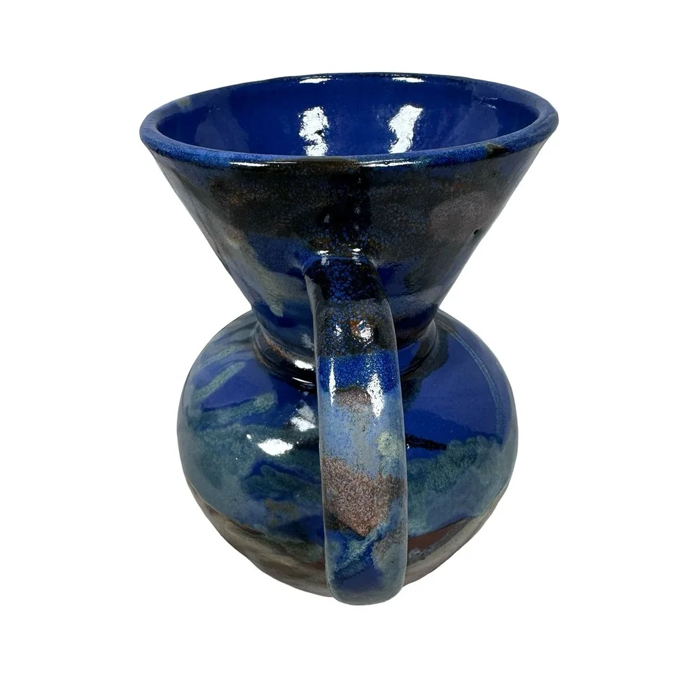 Carlos Marin Pottery Costa Rica Vandola Pour Coffee Set Blue Brown Glaze 4 Mugs